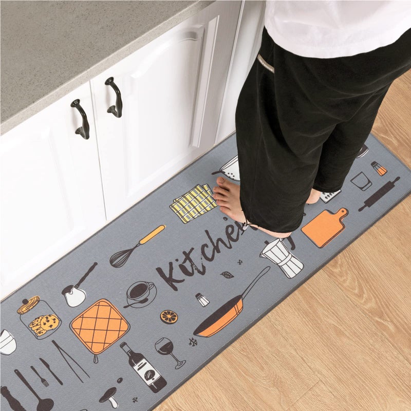 Carvapet 2-Piece Kitchen Rug Set â€“ Grey Non Slip Floor Mats with TPR Backing for Kitchen Doorway Bathroom, Washable Runner and Doormat 17"x48"+17"x24" - Image 5